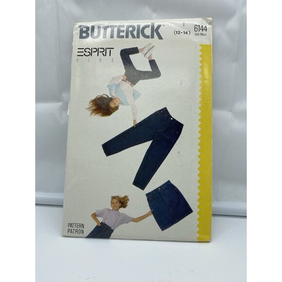 Butterick Sewing Pattern 6144 Esprit Kids Girls Skirt Jeans Sizes 12 14 Vintage - Picture 1 of 3
